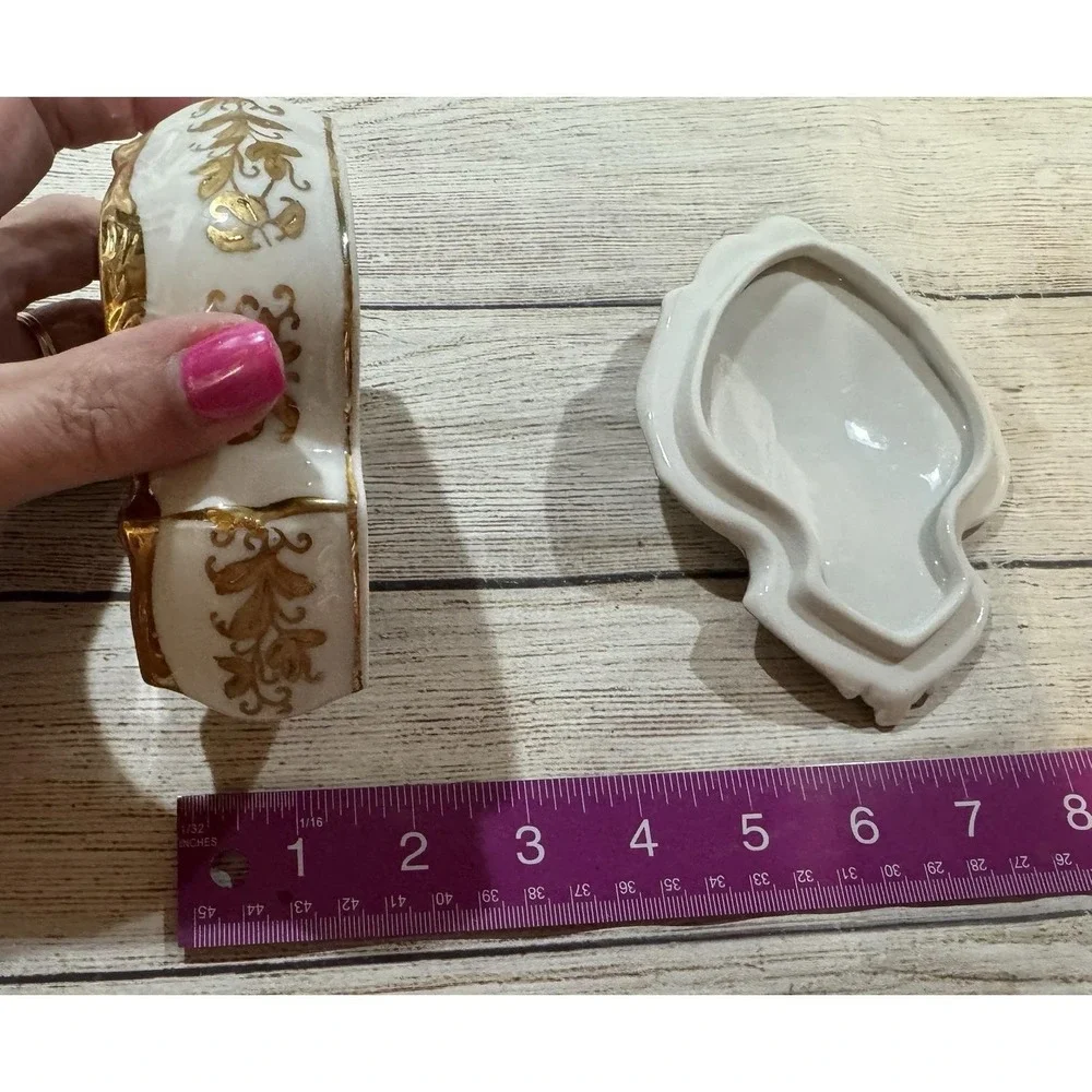Vintage Lenwile ARDALT Gold Leaf Porcelain Lidded Trinket Dish & 2 Trays RETRO